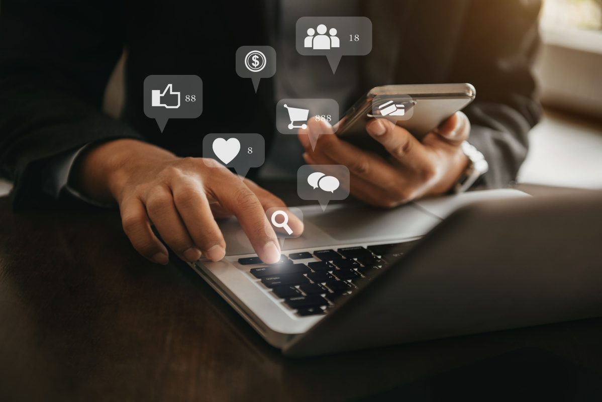 Businessman working with smartphone digital laptop computer copy