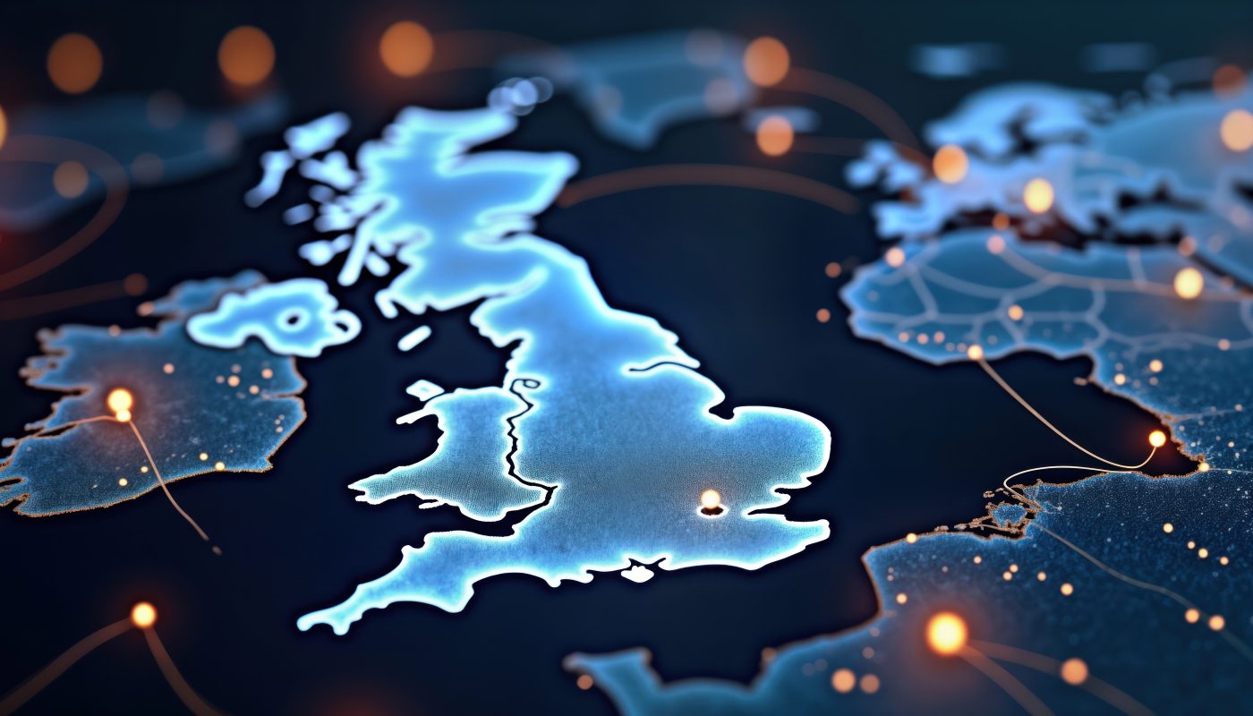 Global communication network map uk connections world map illustrates tech connections data flow copy