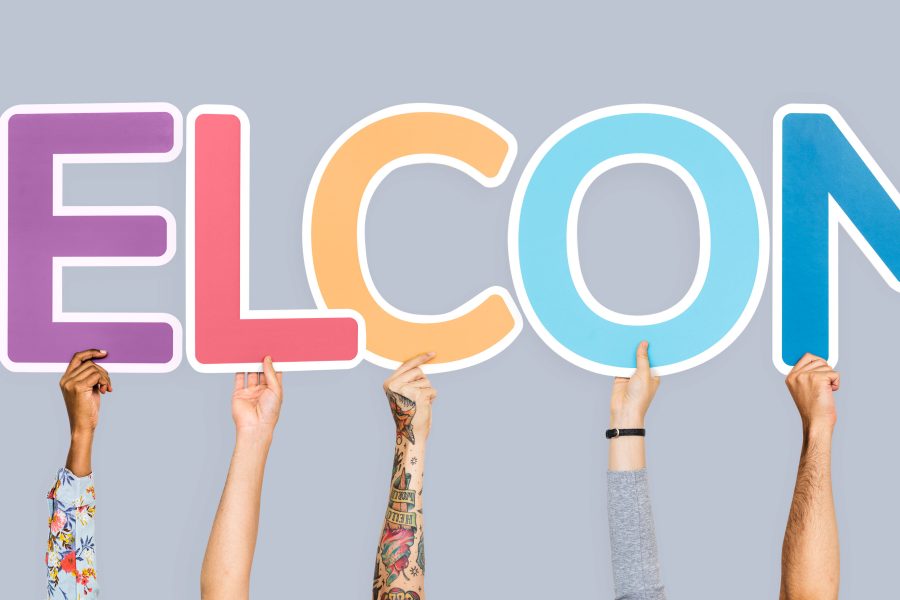Hands holding word welcome copy